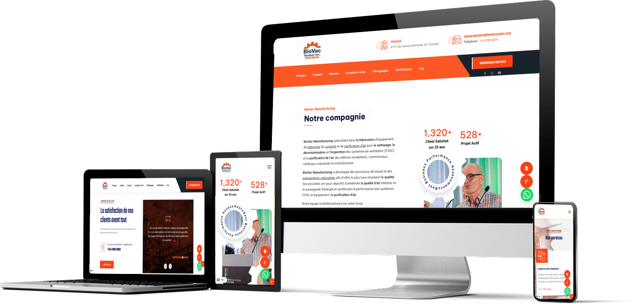 Ce projet consistait en la création d’un site web moderne et bilingue pour BioVac System Inc., mettant en valeur son expertise et offrant une navigation fluide adaptée à tous les appareils.