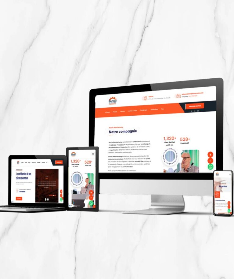 Ce projet consistait en la création d’un site web moderne et bilingue pour BioVac System Inc., mettant en valeur son expertise et offrant une navigation fluide adaptée à tous les appareils.
